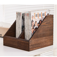 Organisateur de bureau portable en bois brûlé marron, support de rangement pour magazines et documents en bois