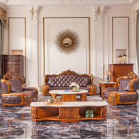 Ensemble de canapés en cuir et bois massif de style européen et chinois moderne, quatre places, pour salon