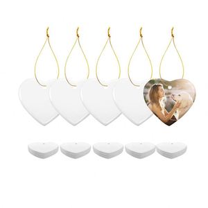 Adornos Navideños Personalizados Hechos a Mano de Porcelana en Forma de Corazón para el Día de San Valentín, Piezas Blancas de Cerámica para Sublimación - Product Image 1