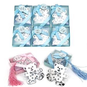 Cadeaux de mariage, marque-page ours mignon avec boîte exquise pour bébé fille et garçon, Souvenirs d'anniversaire de baptême - Product Image 1