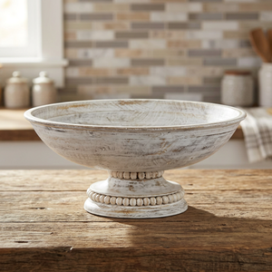 Bol en céramique artisanal vintage avec base perlée, bol décoratif blanc délavé - Product Image 2
