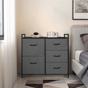 Armoires avec 5 tiroirs en tissu, commode, armoire de rangement pour chambre <span class=keywords><strong>à</strong></span> coucher, en métal noir, offre spéciale - Product Image 5