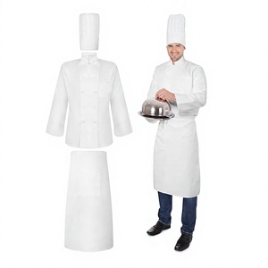 Men's <b>White</b> 3 Piece Chef Uniform Kit Long Sleeve Chef Coat Jacket Hat <b>Apron</b> Set Restaurant Kitchen - Product Image 1