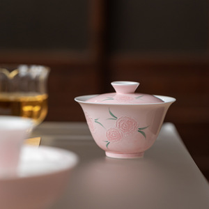 Pink Glazed Floral Ceramic Gaiwan With Lid Porcelain <b>Tea</b> Bowl For Kung Fu <b>Tea</b> <b>Set</b> Afternoon <b>Tea</b> - Product Image 4