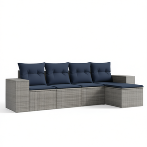 Ensemble de canapé de jardin en polyrotin gris avec coussins, 5 places, mobilier d'extérieur, design contemporain - Product Image 1
