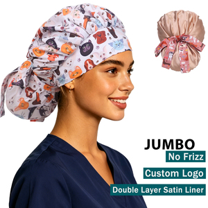 Cappello da Lavoro Jumbo Traspirante a Righe Unisex, con Fascia Elastica Posteriore, per Infermieri, Medici, Chirurghi, 100% Cotone - Product Image 1