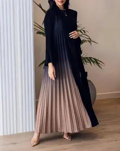 Sheen Bohemian High Quality Miyake Gradient Plus Size Loose Evening Gown For Women Dress Long Dress Muslim Islamic Cardigan Robe