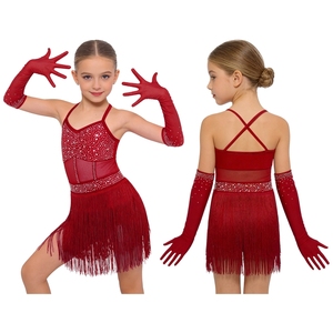 Tenue de danse latine pour filles de 6 à 16 ans, justaucorps avec gants, ensembles pour compétitions, spectacles de tango, cours de danse, vêtements de gymnastique - Product Image 4