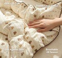 Parure de lit 4 pièces pour enfants en coton double gaze 100% très épais, imprimé dessin animé motif coquille, tissé, doux pour la peau, lavé à l'oxygène