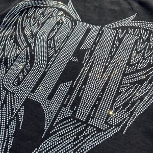 T-shirt imprimé en molleton bouclette pour homme, coupe oversize, délavé à l'acide, style streetwear, épaules tombantes, avec motif graphique en strass - Product Image 4