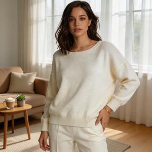 Maglione da <span class=keywords><strong>Donna</strong></span> Personalizzato Vintage Elegante, Oversize, Tinta Unita, Maniche Lunghe, in Misto Lana, Collo Tondo, Logo Frontale, Traspirante, 360g - Product Image 5