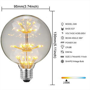 COYOLED Vente en gros 3W G95 Spirale <span class=keywords><strong>Edison</strong></span> Ampoule Européenne Américaine Rétro Décoration E27 Smart LED Ampoule Boule de Verre Ampoule - Product Image 2