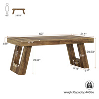 Bureau de direction en bois Tribesigns de 63 pouces, grand bureau d'ordinateur pour la maison avec double piédestal, table d'écriture industrielle pour l'étude