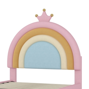 Twin Size Modern Velvet Princess Platform <b>Bed</b> with Storage Drawer Upholstered Rainbow Design <b>Soft</b> <b>Bed</b> Metal <b>Frame</b> - Product Image 3
