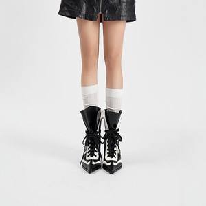 Style de grange rétro pour femmes en peau de vache pour bottes bottes de boxe de style sportif bottes courtes talon incliné couleur assortie cheville à la mode - Product Image 3