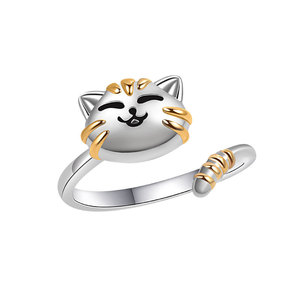 Anillo giratorio de gato adorable y moderno, anillo abierto antiestrés con diseño de gato, joyería de moda al por mayor - Product Image 5