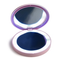 Miroir de maquillage compact rose mignon à LED double face, idéal pour la poche – Meilleure vente