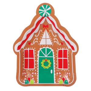 Moderne Weihnachts-Lebkuchenhaus-förmige Einweg-Pappteller für Winterfeiertage Partyzubehör Tischdekoration Umweltfreundlich - Product Image 1