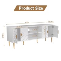 Meuble TV blanc de style Mid-Century Modern avec portes à motifs géométriques et finitions dorées, console multimédia de 60 pouces, logo personnalisé en marque blanche
