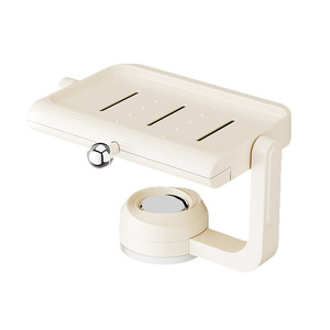 Suction Cup Soap Dish Cream Color Wall Mount Rotating Rectangular Plastic Minimalist Bathroom Storage Box - Product Image 5