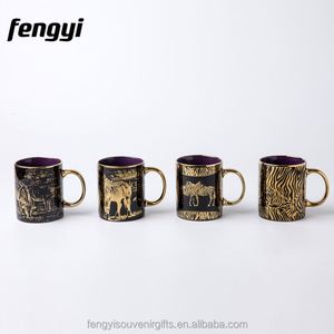 แก้วเซรามิกเคลือบสีดำหรูหราขนาด 11 ออนซ์ ลายพิมพ์สัตว์เสือ สิงโต เสือดาว ม้าลาย สีทองเมทัลลิก แก้วกาแฟเซรามิกสุดหรู - Product Image 2
