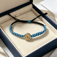 Bracelet en corde tressée noir et bleu avec perle en acier inoxydable plaqué or 14 carats, breloque zodiacale, ajustable, bijoux de mode
