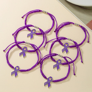 Pulseras de Moda con Dijes, Cinta Morada Trenzada, Colgante 'Believe', Regalo de Concienciación sobre la Salud Femenina, Joyería - Product Image 4