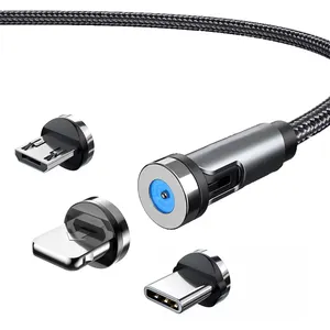 3A Nhanh Chóng Từ Sạc 3 Trong 1 540 Độ Xoay Loại C & Micro USB Cáp Dữ Liệu Thông Minh Xe USB Cáp Từ Tính Sạc Nhanh