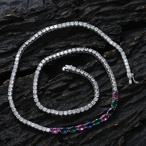 <b>Copper</b> Set Colorful Oval Zircon Heavy Weight Necklace Hip Hop Premium Tennis <b>Chain</b> Jewelry Tanjing Fashion Lijing Necklace - Product Image 1