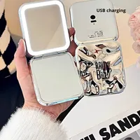 Miroir de maquillage avec lumière LED, miroir de voyage portable, miroir de table de toilette à domicile, mini miroir carré pliable