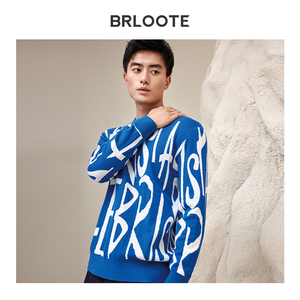 Pullover in lana Jacquard con scritta da uomo BRLOOTE maglione giovanile alla moda per l'abbigliamento autunnale e invernale in contrasto con lo stile Barut - Product Image 2