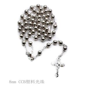 Collier chapelet en argent tibétain, perles rondes de 8 mm, pendentif croix, bijoux unisexes pour hommes et femmes - Product Image 3