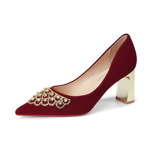 Chaussures à talons pointus en velours avec décoration en cristal, chaussures de fête de mariage, taille 35 36 37 38 39 40 - Product Image 5