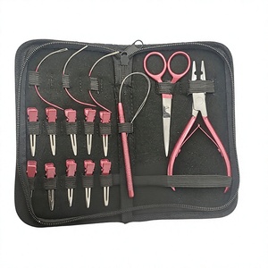 Outils professionnels transparents rouges en acier inoxydable pour extensions capillaires, incluant pinces, ciseaux et pinces à boucle, pour usage commercial (vente en gros) - Product Image 1