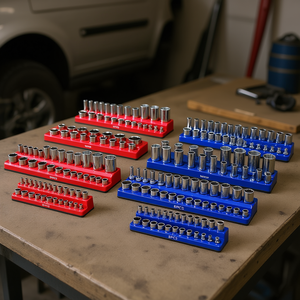 Ensemble d'organisateurs de douilles Vevor, 8 pièces, plateau magnétique bleu et rouge, métrique SAE 1/4 pouce, embout hexagonal chromé, qualité industrielle - Product Image 2