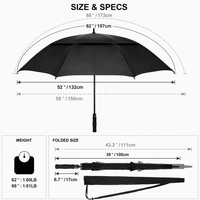 Parapluie de golf extra large en tissu pongé 210T, ouverture entièrement automatique |   Double auvent ventilé coupe-vent imperméable 97 cm 8 baleines