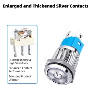 สวิตช์ปุ่มกดโลหะกันน้ำ 3-6V/12-24V/220V ไฟ LED, ล็อคตัวเอง/รีเซ็ต, ทองแดงบริสุทธิ์ชุบนิกเกิล 12/16/19/22 มม. - Product Image 3