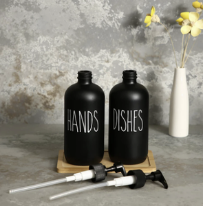 Liquid <span class=keywords><strong>Soap</strong></span> Dispenser Matte Black Dish Sabão e Mão Sabão Bomba de Madeira Garrafa Loção Recipiente Frascos Recarregáveis para Cozinha - Product Image 2