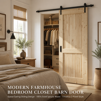Pintu Gudang 2 Panel Kayu Spruce Solid 80 inci, Sudah Terpasang, Tebal 1,38 inci, Tanpa Finishing, Pintu Interior Gaya Farmhouse untuk Kamar Tidur (Hanya Slab)