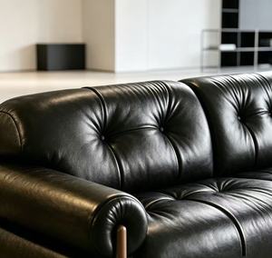 Premium Black Tufted Leather 3-Seater <b>Sofa</b> Roll Arm Button Tufted Couch For Luxury Living Room - Product Image 5