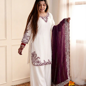 <b>Women</b> Cotton Slub Embroidered <b>Kurta</b> Pajama Set Indian Pakistani Ethnic Wear Quick Dry Casual Outfit - Product Image 1