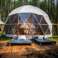 Dôme géodésique de luxe en PVC de 6 à 8 m de diamètre avec salle de bain et chambre pour le glamping en plein air (quatre saisons)