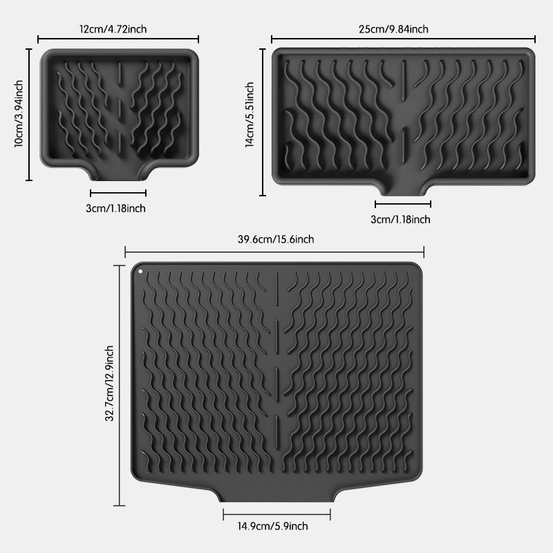 Black Large Water Draining Pad + Funnel Soap Dish (Large + Small