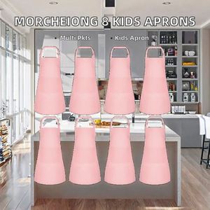 Lot de 8 bavoirs réglables en polyester pour enfants, avec 2 poches, pour la cuisine, la pâtisserie et la peinture, pour garçons et filles (rose) - Product Image 2