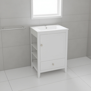 Meuble de salle de bain blanc de 20 pouces avec lavabo, porte à fermeture douce, étagère de rangement et tiroir - Product Image 2