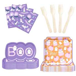 DAMAI Halloween Party Supplies Halloween Paper Plates Cups Napkins Party Disposable Tableware Set Birthday Favor for 8 Guests - Product Image 5