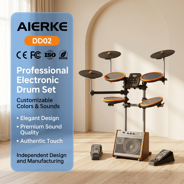 AIERKE DD02 Professional Electronic Drum Set-Beginner Kit with Foldable Design for Home and Outdoor Performances