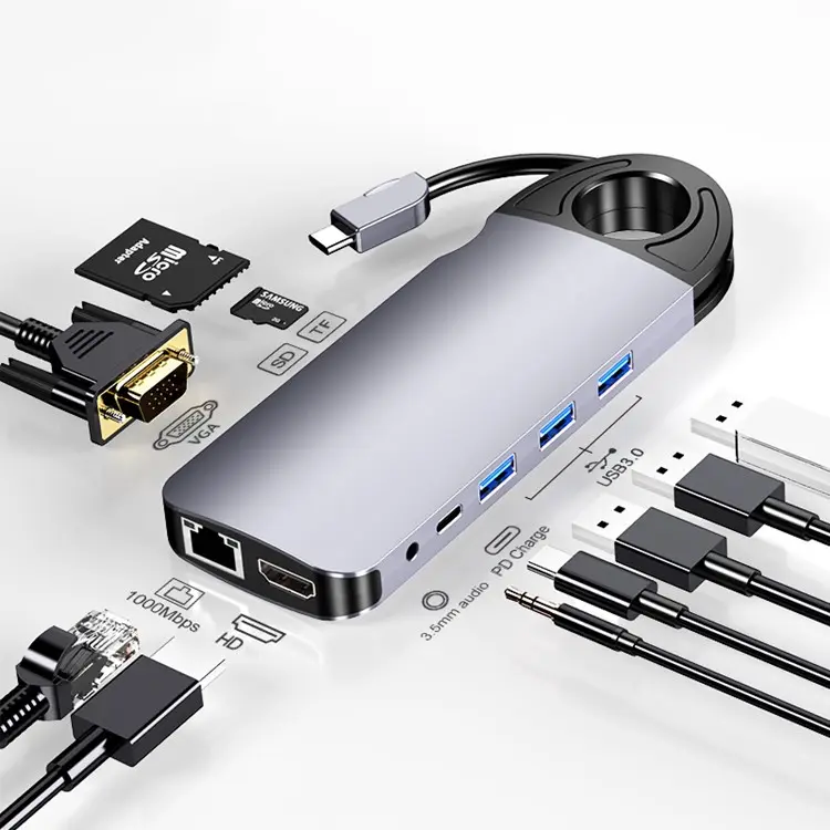 품질 선택 유형 C 도킹 스테이션 3.0 유형 C에 Vga Rj45 이더넷 어댑터 10 In 1 도킹 스테이션 USB C 허브 지원 4k HD