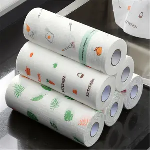Kitchen Cleaning Cloths Lazy Rags Disposable Kitchen Accessories Washable Reusable Wood Pulp Non Woven Fabric Plastic Film Roll