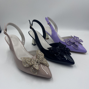 Sandali da Donna <span class=keywords><strong>con</strong></span> <span class=keywords><strong>Tacco</strong></span> Alto in Pelle Verniciata, Punta Affusolata, Strass, Farfalla, Slingback, <span class=keywords><strong>Tacco</strong></span> Grosso, <span class=keywords><strong>Scarpe</strong></span> da Festa OEM - Product Image 1